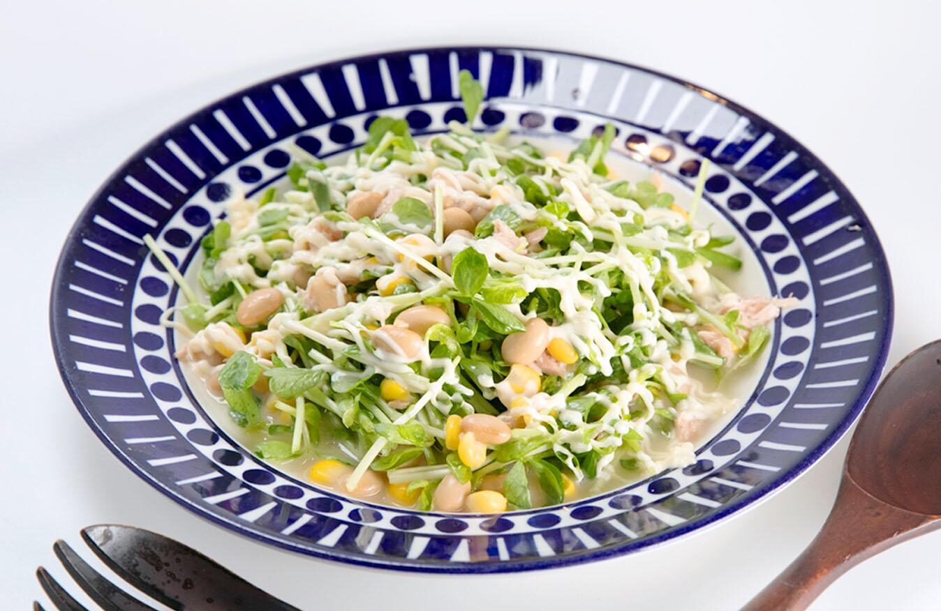 日向夏でさわやか　大豆と豆苗のツナサラダ